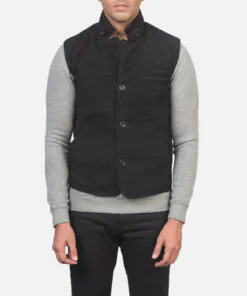 Mens Tony Black Suede Vest - Image 3