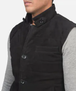 Mens Tony Black Suede Vest - Image 5