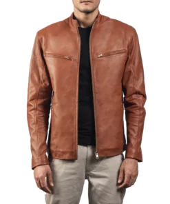 Brown Leather Biker Bomber Jacket