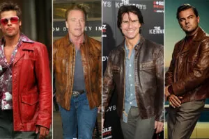 celebrities leather jackets collage